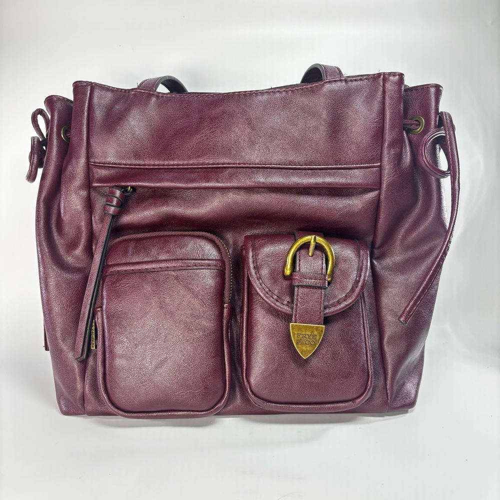Frye & Company Callaway Tote Shoulder Bag Handbag Purse Burgundy Faux Leather